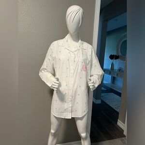 PINK VS  Cotton Poplin Oversized Button-Down
Sleepshirt Size M